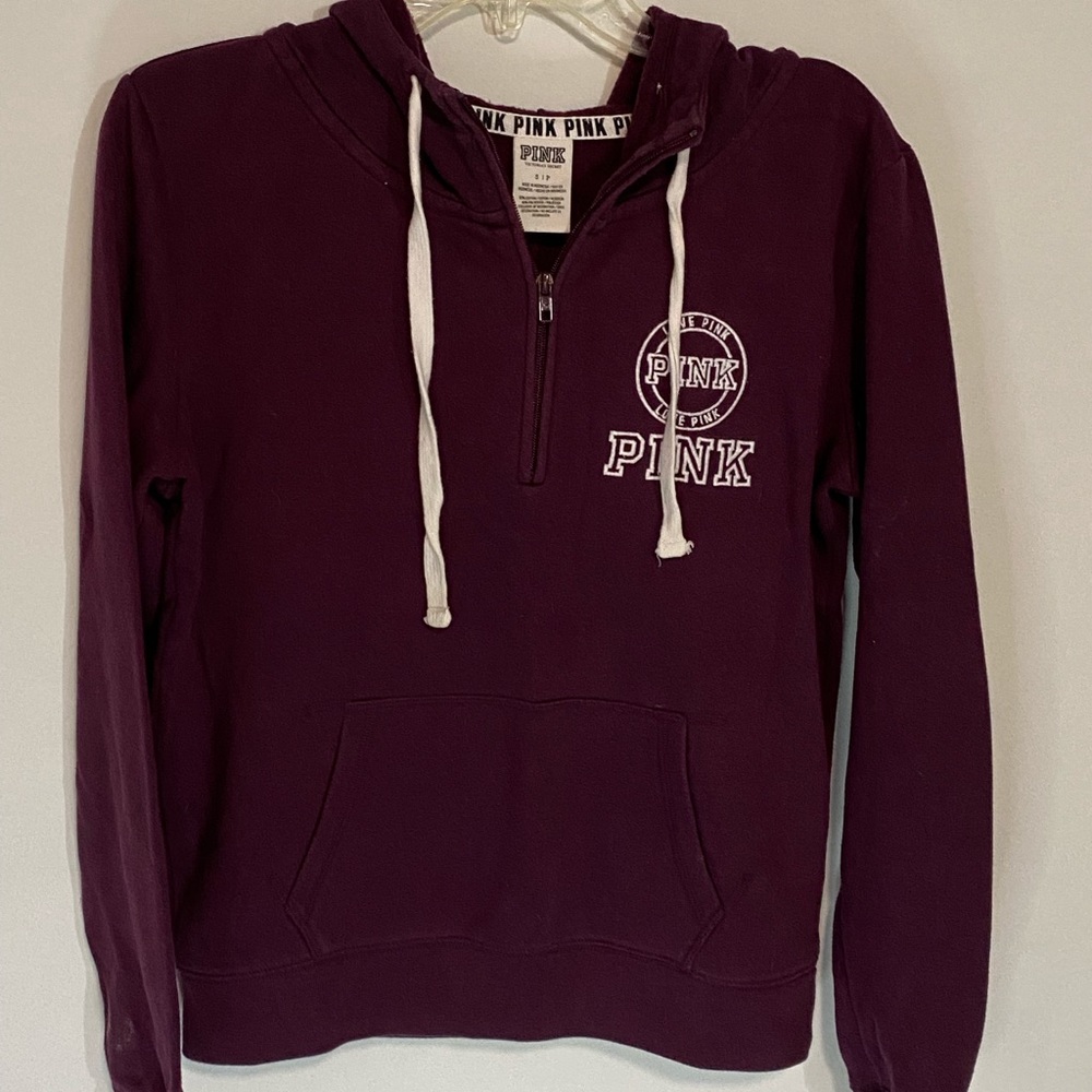 PINK Hoodie half-zip. Maroon color, Size small